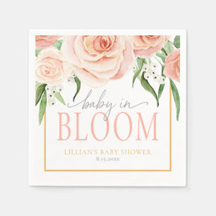 Baby In Bloom Soft Pink Rose Floral Baby Shower Napkin