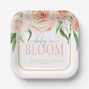 Baby In Bloom Soft Pink Rose Garden Baby Shower  Paper Plate