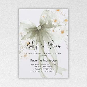 Baby in Bloom Soft Sage Floral Bow Baby Shower Invitation