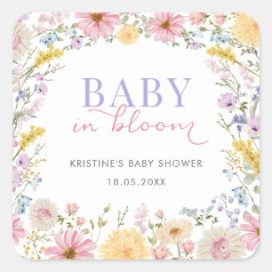 Baby in Bloom: Soft Wildflower Meadow Baby Shower Square Sticker