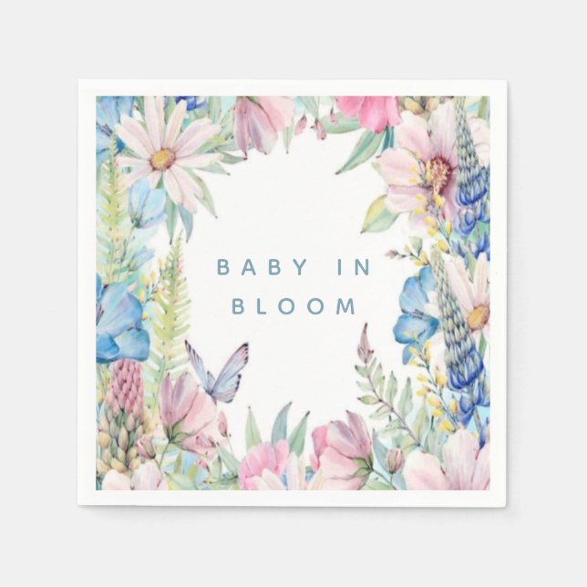 Baby In Bloom Soft Wildflowers Neutral Baby Shower Napkin (Front)