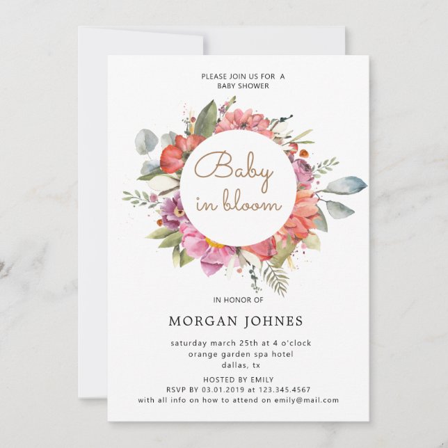 baby in bloom spring blossom Baby Shower invite (Front)
