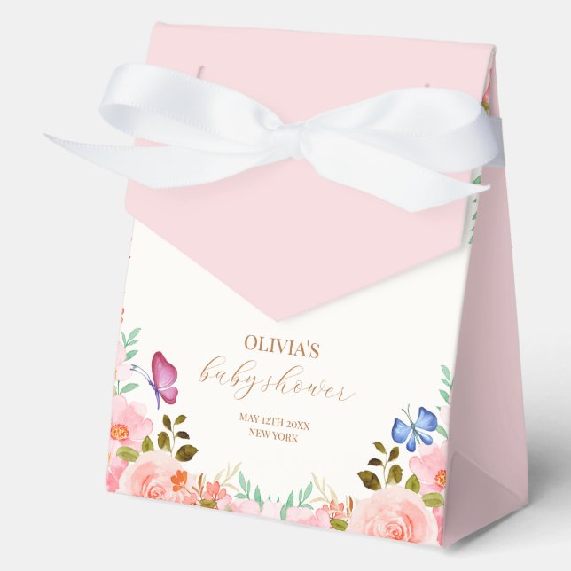 Baby In Bloom Spring Floral Butterfly Baby Shower Favour Box (Front)