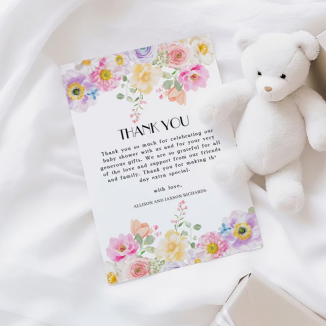 Baby in Bloom Spring Floral Girl Baby Shower Thank You Card (Creator Uploaded)