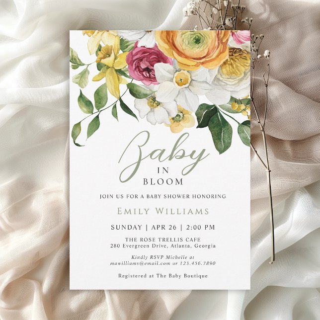 Baby in Bloom Spring Garden Floral Baby Shower Invitation (Available in both printed and instant download digital formats.)
