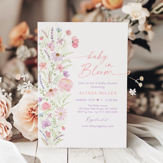 Baby in Bloom Spring Pink Wildflower Baby Shower Invitation (Creator Uploaded)