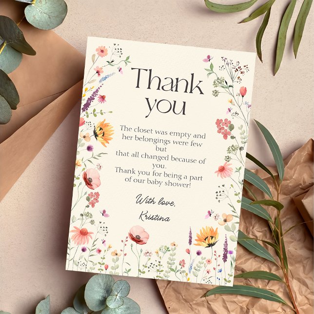 Baby in Bloom Spring Wildflower Baby Shower Thank You Card (Creator Uploaded)