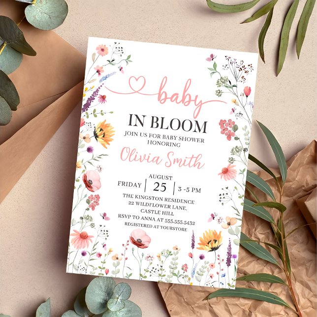 Baby in Bloom Spring Wildflower Floral Baby Shower Invitation (Creator Uploaded)