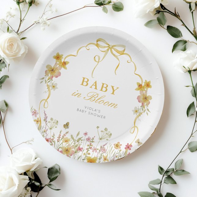 Baby in Bloom Spring yellow wildflower baby shower Paper Plate (Creator Uploaded)