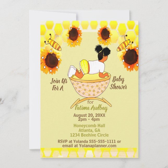 Baby In Bloom Sunflower African American Baby Invitation (Front)