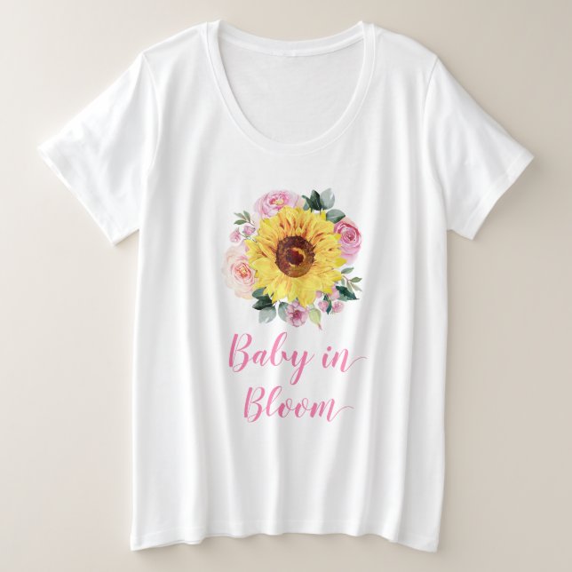 Baby in Bloom Sunflower Pink Floral Plus Size T-Shirt (Design Front)
