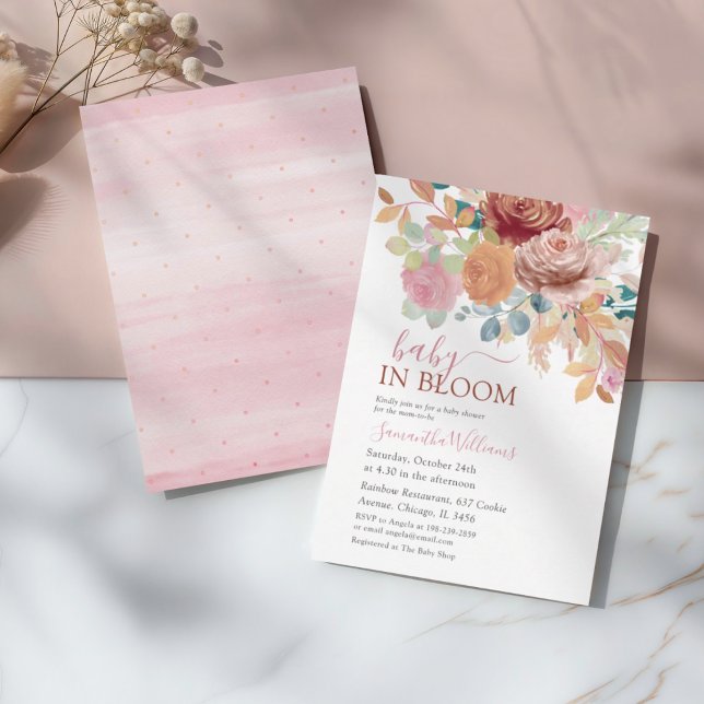 Baby In Bloom Terracotta & Pink Floral Baby Shower Invitation (Creator Uploaded)