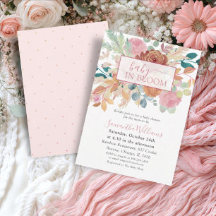 Baby In Bloom Terracotta & Pink Watercolor Floral Invitation