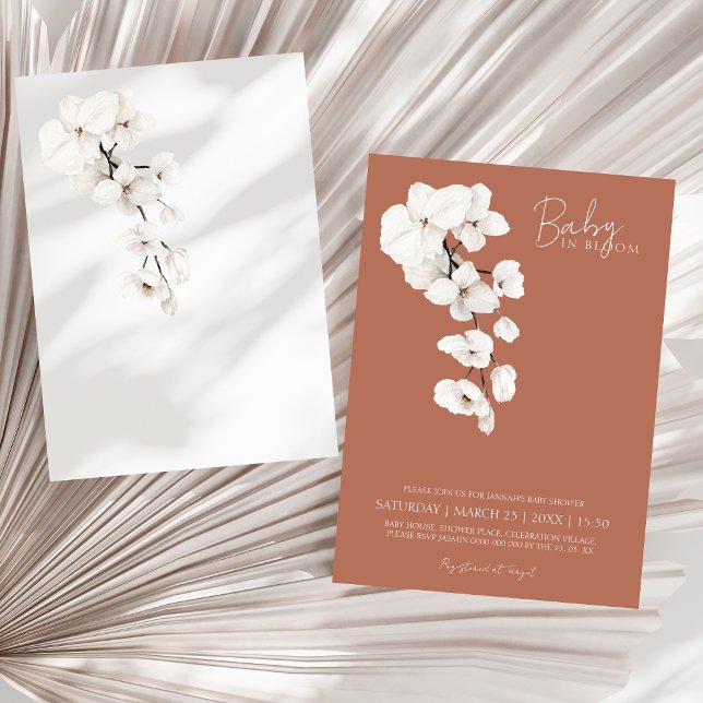 Baby in Bloom Terracotta White Orchids Baby Shower Invitation (Baby in Bloom Terracotta White Orchids Baby Shower Invitation)