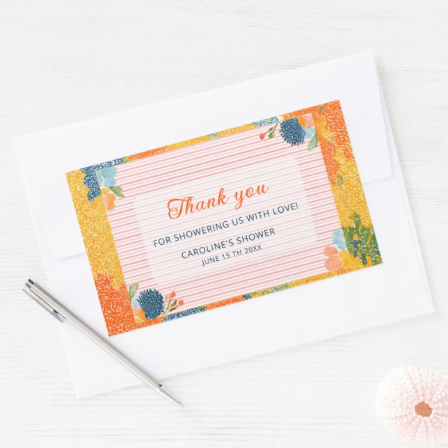 Baby in Bloom Thank You Colourful Floral  Rectangular Sticker (Envelope)