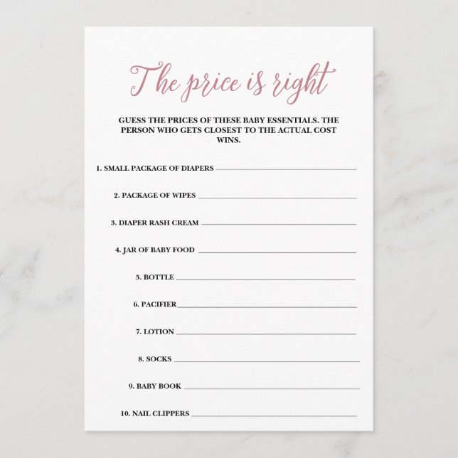 Baby in Bloom The Price is Right Game Programme (Front)