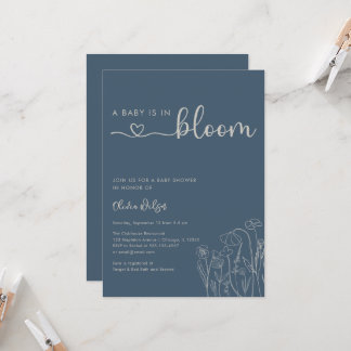 Baby in Bloom, Topaz Blue Wildflower Baby Shower Invitation