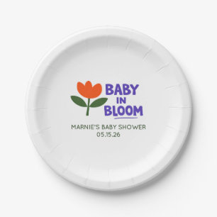 Baby in Bloom Tulip Trendy Modern Baby Shower Paper Plate