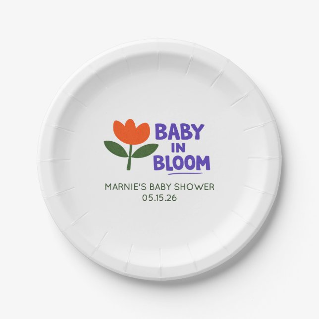 Baby in Bloom Tulip Trendy Modern Baby Shower Paper Plate (Front)