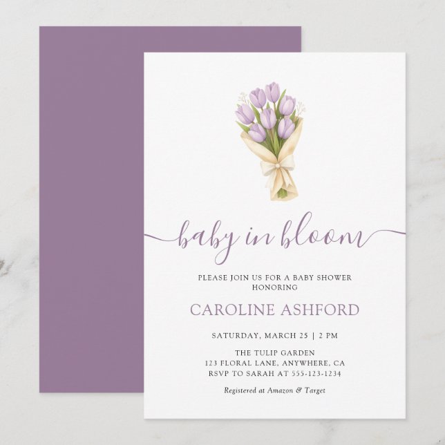 Baby In Bloom Tulips Girl Baby Shower Invitation (Front/Back)