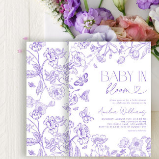 Baby In Bloom Vintage Floral Lavender Baby Shower Invitation