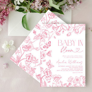 Baby In Bloom Vintage Floral Pink Baby Shower Invitation