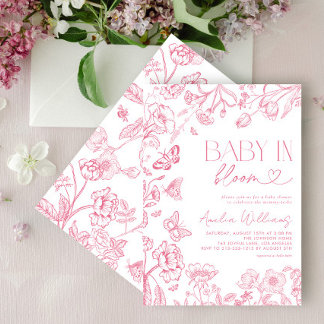 Baby In Bloom Vintage Floral Pink Baby Shower Invitation