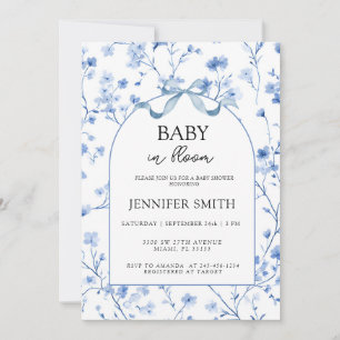 Baby in Bloom Vintage Soft Blue Floral  Invitation