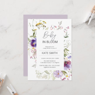 Baby in Bloom Violet Wildflowers Shower Invitation