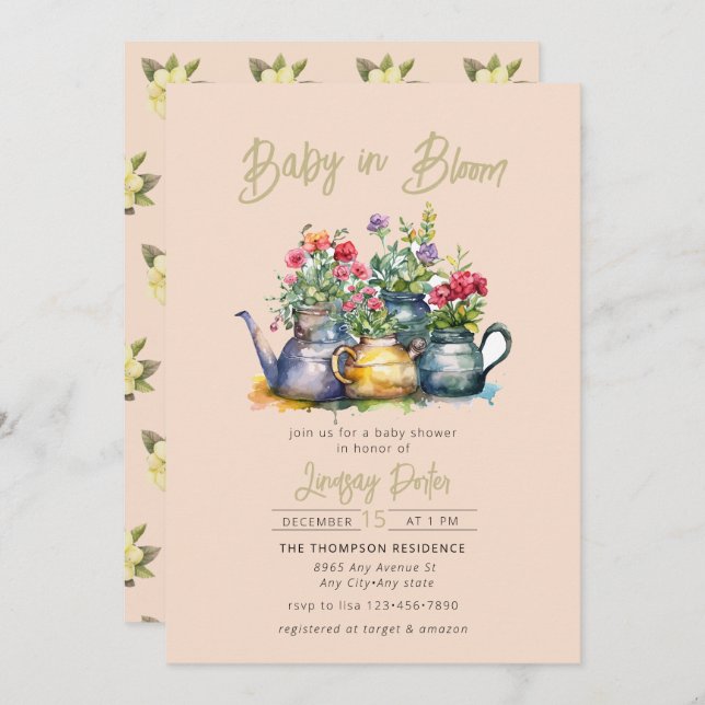 Baby in Bloom | Watercolor Baby Shower  Invitation (Front/Back)