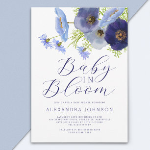 Baby In Bloom Watercolor Blue Floral Boy Invitation