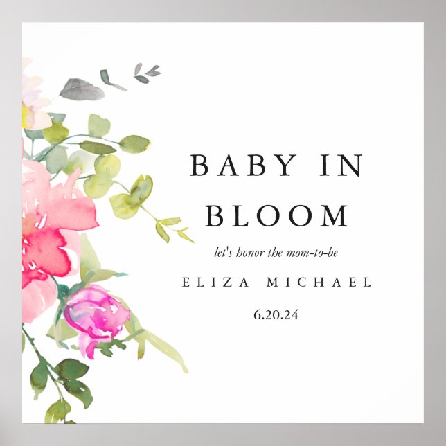 Baby in Bloom Watercolor Floral Baby Shower Poster (Front)