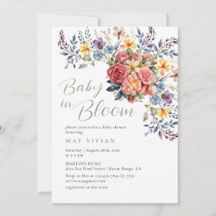 Baby in Bloom Watercolor Floral Girl Baby Shower Invitation