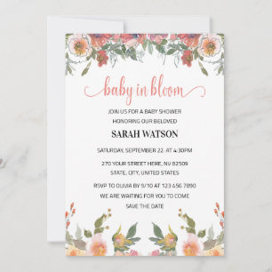 Baby in Bloom Watercolor Floral Girl Shower Invitation