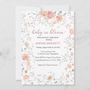 Baby in Bloom Watercolor  floral  Invitation