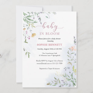 Baby in Bloom Watercolor  floral  Invitation