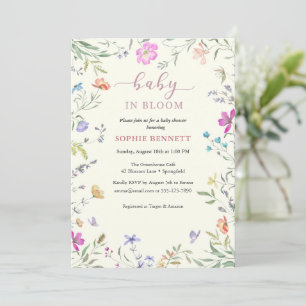 Baby in Bloom Watercolor  floral  Invitation