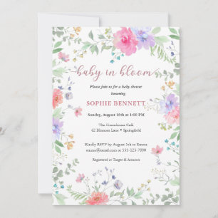 Baby in Bloom Watercolor  floral  Invitation