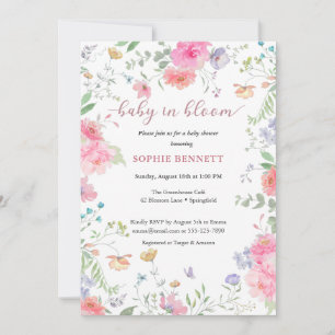 Baby in Bloom Watercolor  floral  Invitation