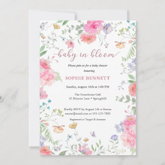 Baby in Bloom Watercolor floral Invitation