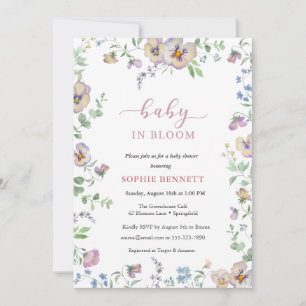 Baby in Bloom Watercolor  floral  Viola Invitation