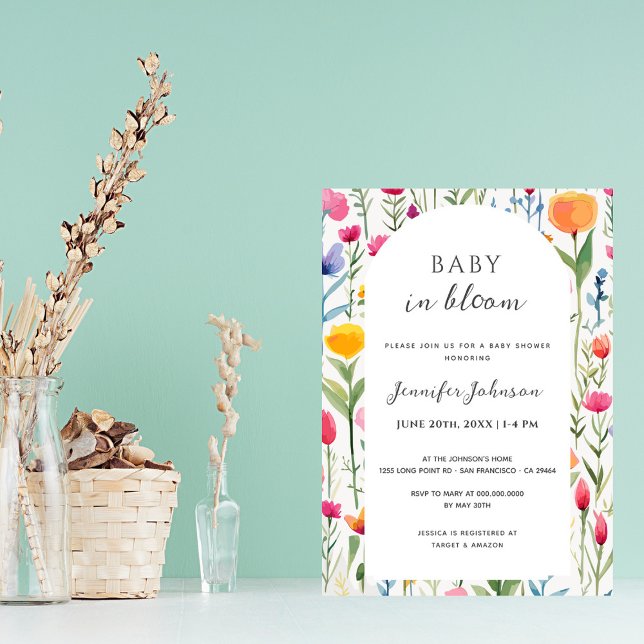 Baby in Bloom Watercolor Flowers Baby Shower  Invitation (Creator Uploaded)