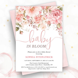 Baby in Bloom Watercolor Flowers Girl Baby Shower  Invitation