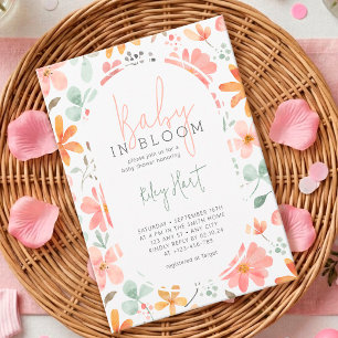 Baby In Bloom Watercolor Flowers Girl Baby Shower Invitation