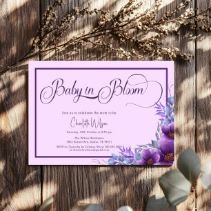 Baby In Bloom Watercolor Purple Flower Baby Shower Invitation