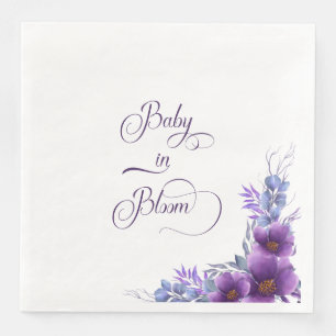 Baby In Bloom Watercolor Purple Flower Baby Shower Napkin