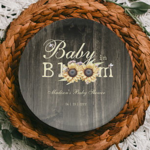Baby in Bloom Watercolor Sunflowers Baby Shower Paper Plate