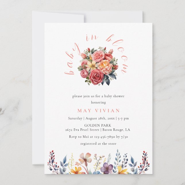 Baby in Bloom Watercolor Wildflower Baby Shower Invitation (Front)