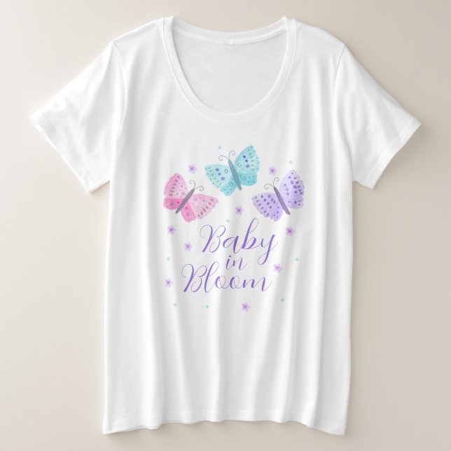 Baby in Bloom Whimsical Butterfly Baby Shower Plus Size T-Shirt (Design Front)