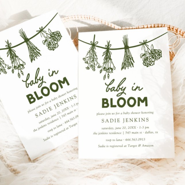 Baby in Bloom Whimsical Green Baby Shower Invitation (Creator Uploaded)